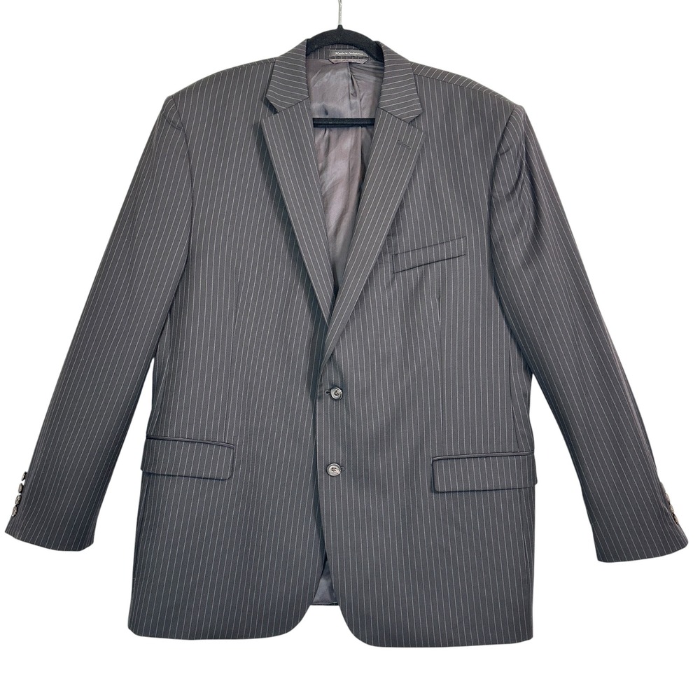 Lauren‎ Ralph Lauren Suit Jacket Blazer 46R 100% Wool Pinstripe Charcoal Gray